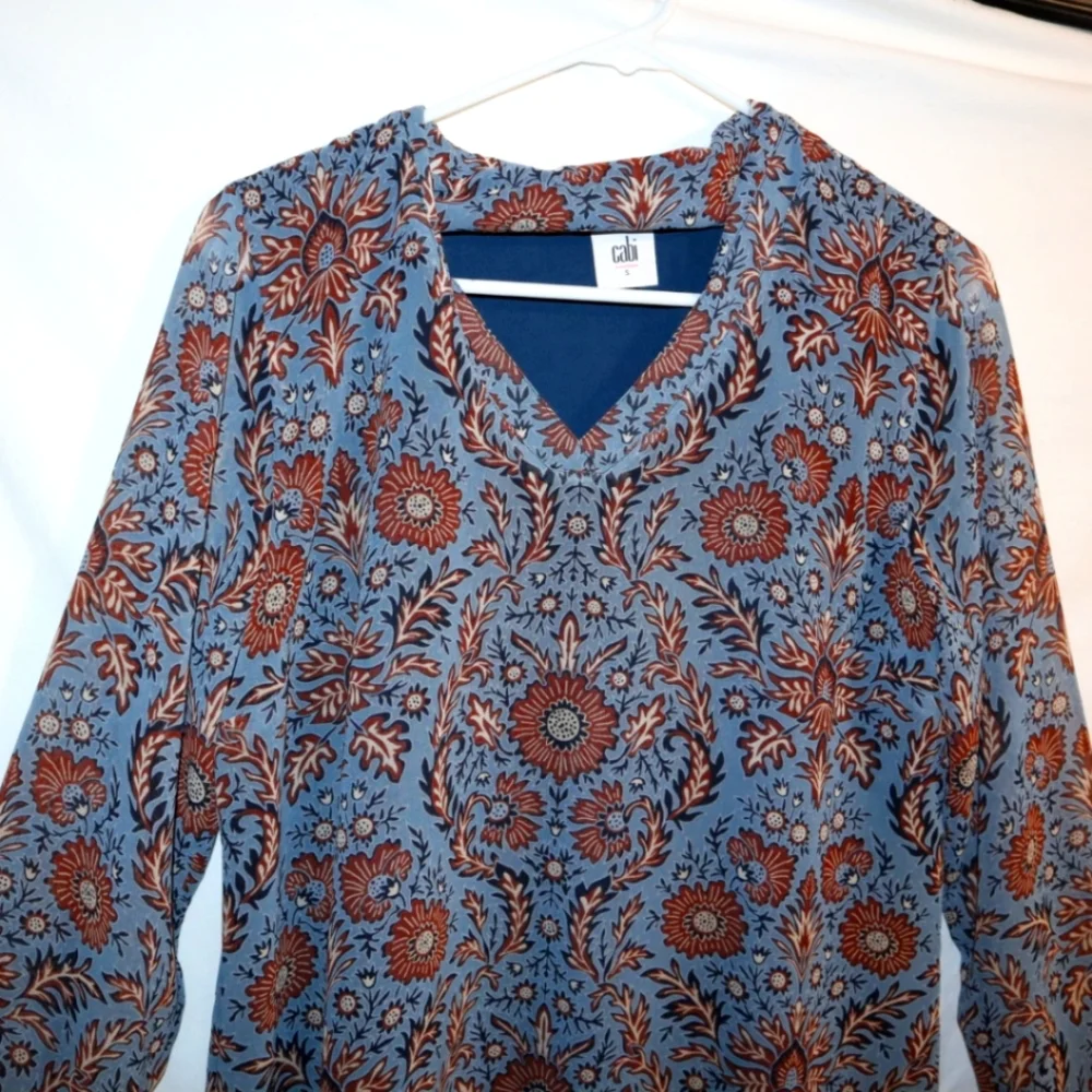 CAbi Provincial Tunic Dress Womens  Blue Brown Floral Style 3295 Size S - Picture 10 of 13